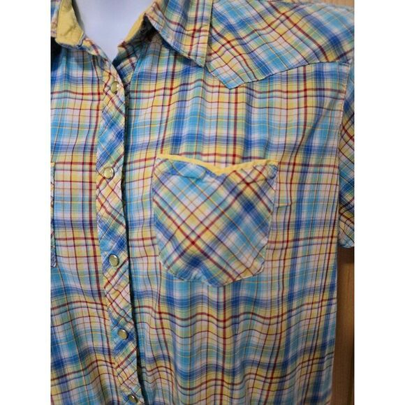 Vintage Plaid pearl Snap-Front Western Shirt Short Sleeves Dual Chest Pockets - Picture 4 of 8